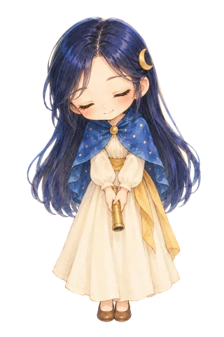 三日月の髪飾りの占い師が、ていねいにおじぎをしている絵